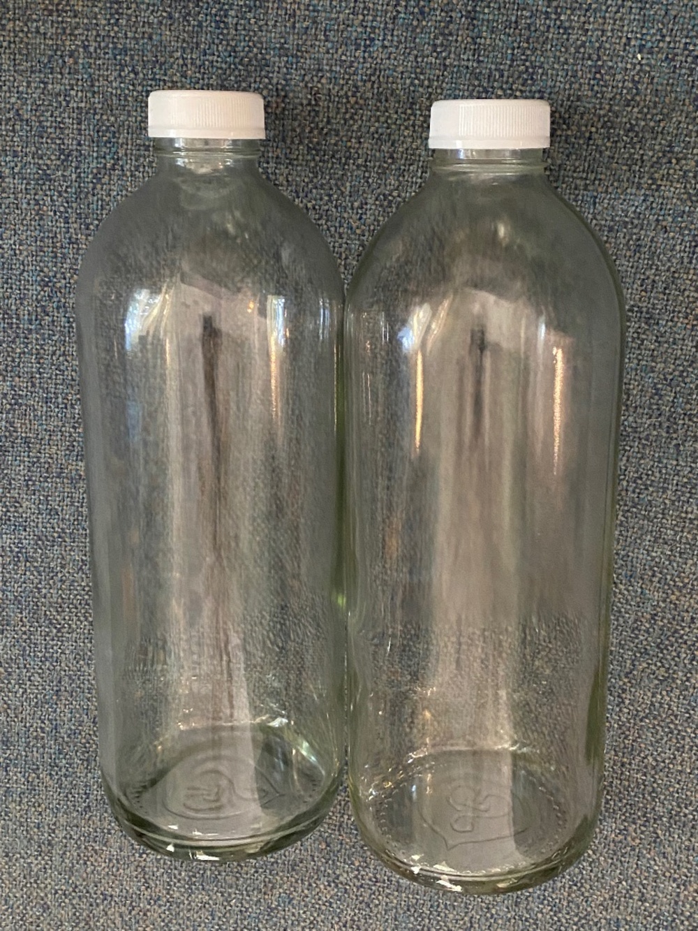 💧Two 48 oz. Large Thick Glass Jugs Screw on Plastic Cap Water Storage Home Brew